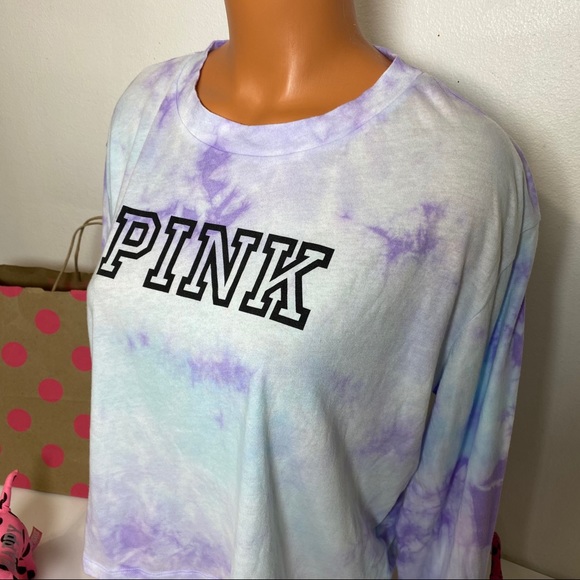 PINK VICTORIA’S SECRET LOGO TIE DYE CROPPED SHIRT - Picture 2 of 5
